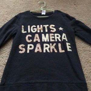 Lights Camera Sparkle navy blue sweater